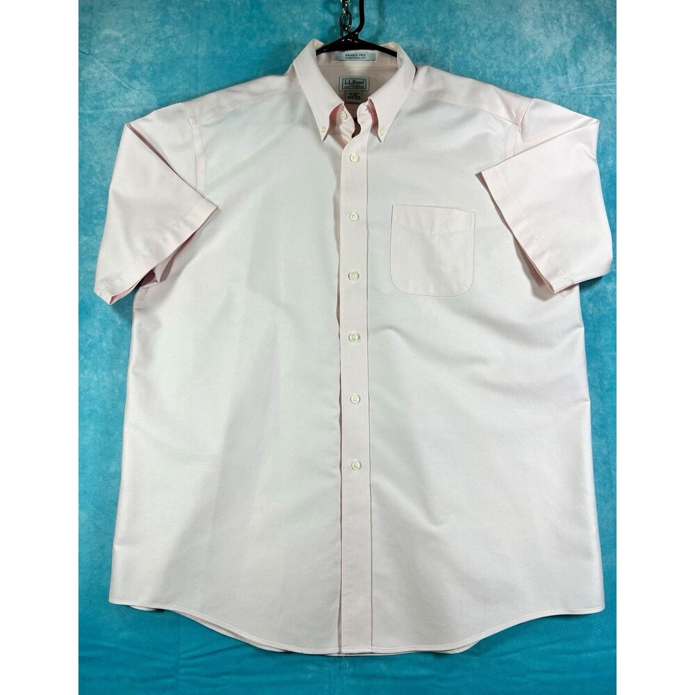 L.L.Bean Men's 17 Reg Pink Solid Traditional Wrinkle Resistant Cotton Shirt XL